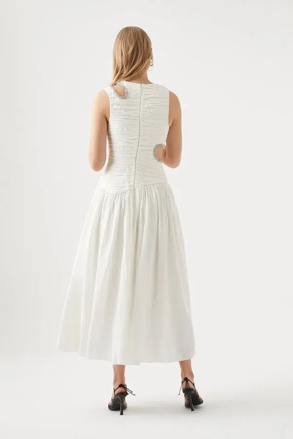 Aje Jolie Abstract Cut Out Midi Dress Ivory Size AU 10 for rent on The Volte - main image