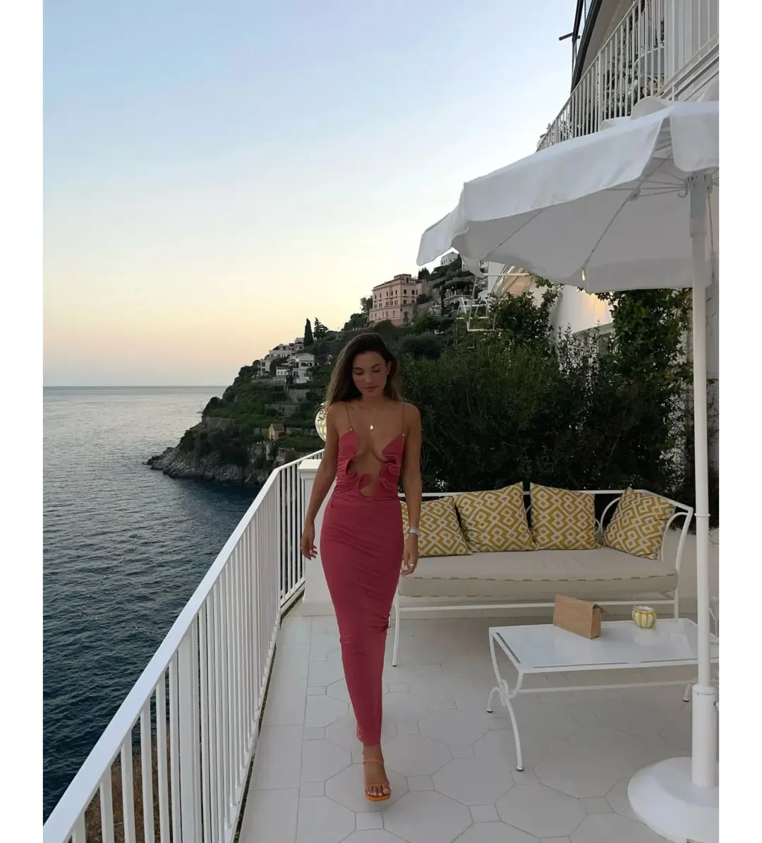 Christopher Esber Molded Venus Cutout Mesh Maxi Dress in Cayenne/Rose Size AU 6 for rent on The Volte - main image