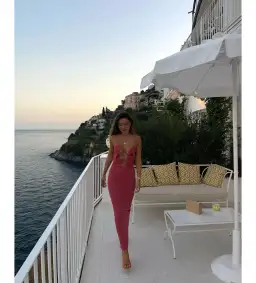 Christopher Esber Molded Venus Cutout Mesh Maxi Dress in Cayenne/Rose Size AU 6 for rent on The Volte - image 11