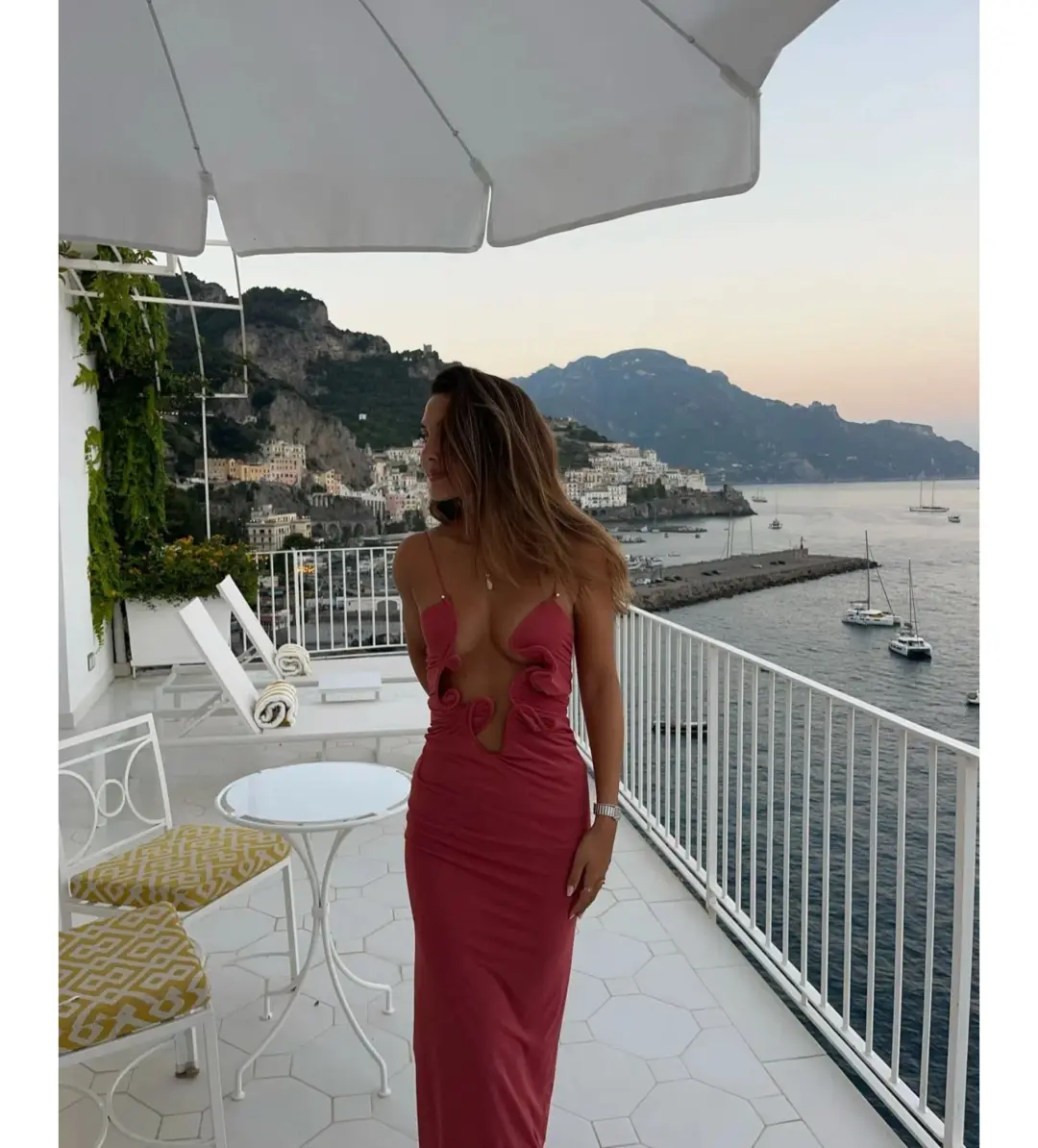 Christopher Esber Molded Venus Cutout Mesh Maxi Dress in Cayenne/Rose Size AU 6 for rent on The Volte - main image