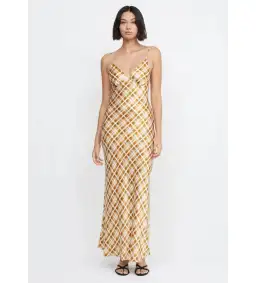 Bec & Bridge Amber V Maxi Dress Sunflower Check Print Size 6