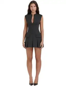 House of CB Eleanor Pleated Corset Mini Dress in Charcoal Size 6