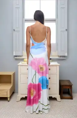 With Harper Lu Low Back Maxi Dress - Azure Poppy for rent on The Volte - image 2