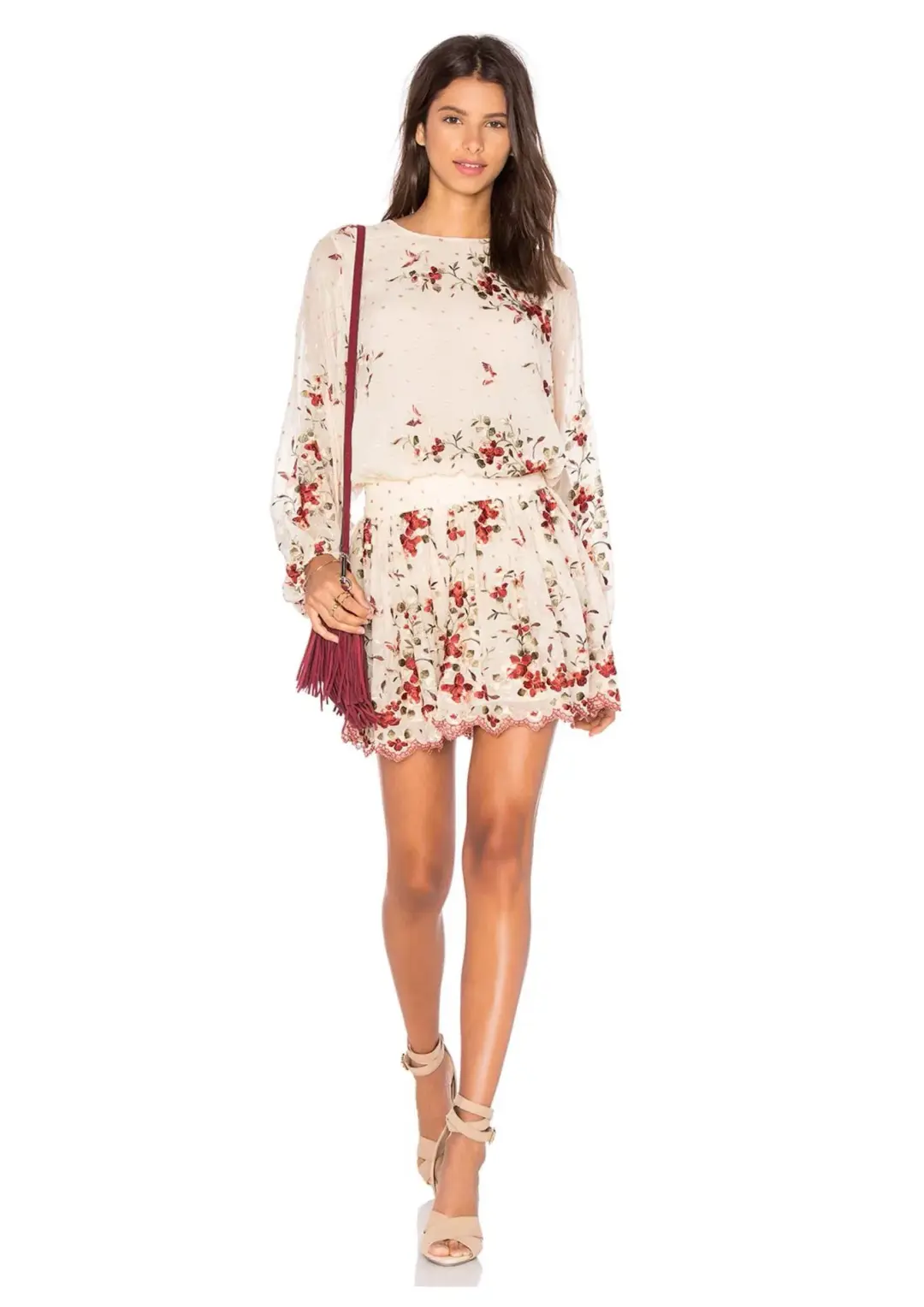 Zimmermann Sakura Embroidered Mini Dress Nude Floral Size 1 / AU 10 for rent on The Volte - main image