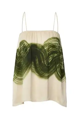 Rabens Saloner Magny Swirl String Elastic Cami Top Olive Chalk Combo Size AU 10 for rent on The Volte - image 3