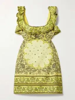 Zimmermann Matchmaker Cutout Ruffled Printed Linen Mini Dress Yellow Bandana Size 2 / AU 12 for rent on The Volte - image 3