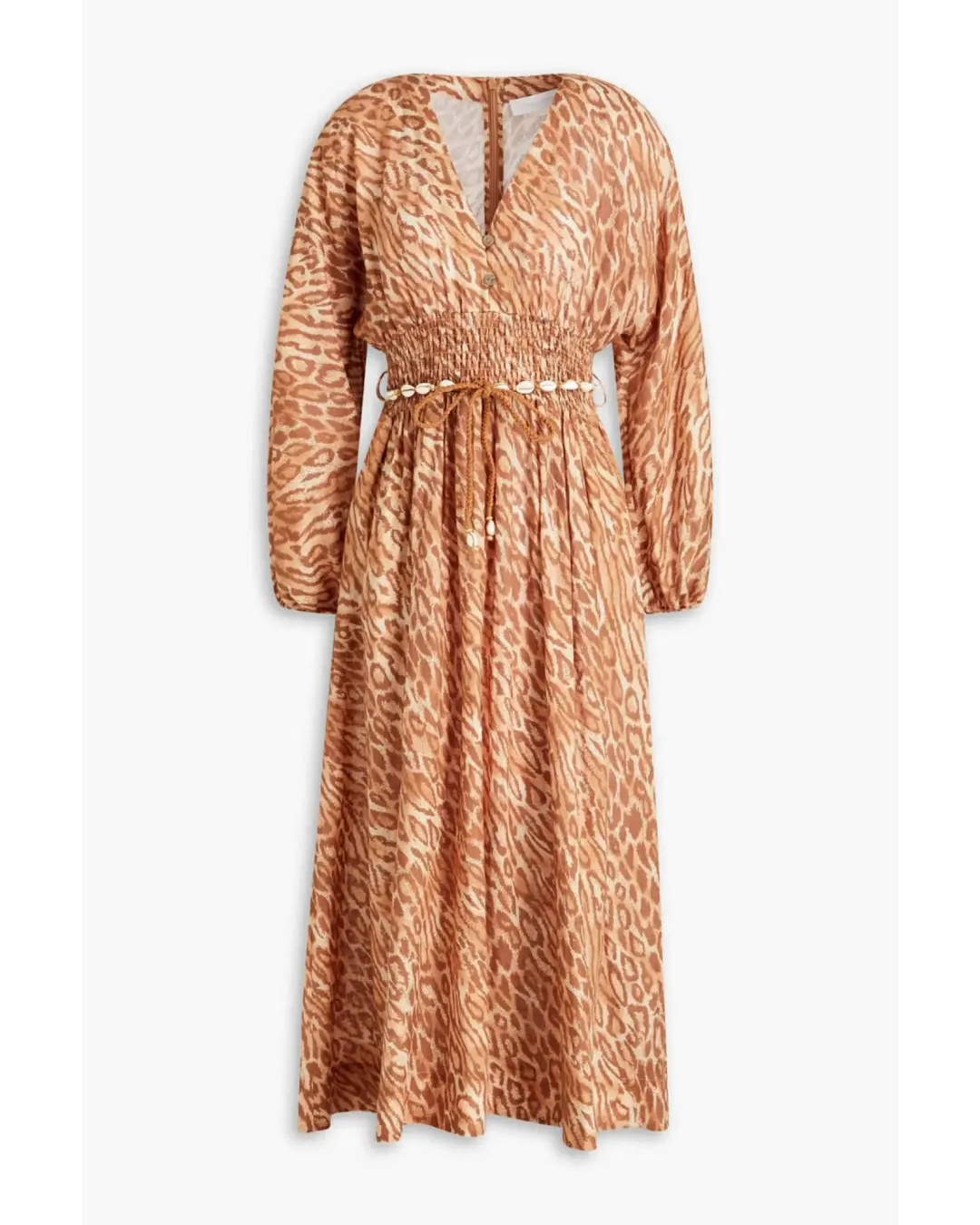 Zimmermann Shirred Leopard Print Midi Dress in Leopard Print Size 0 / AU 8 for rent on The Volte - main image