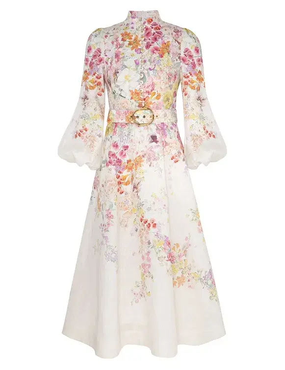 Zimmermann Natura Buttoned Midi Dress in Kaleidoscope Garden Size 1 / AU 10 for rent on The Volte - main image