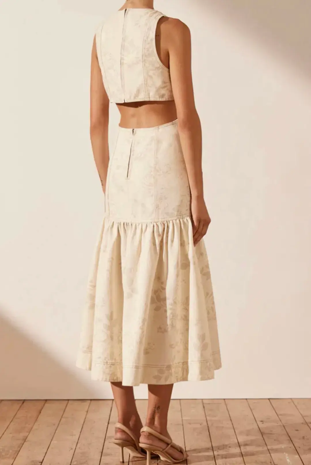 Shona Joy Monica Panelled Cut Out Midi Dress Cream Size 10 for rent on The Volte - main image