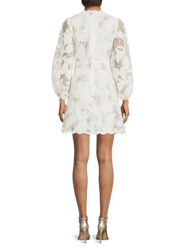 Zimmermann Zinnia Floral Puff Sleeve Mini Dress Ivory Size 1 / AU 10 for rent on The Volte - main image