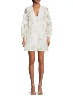 Zimmermann Zinnia Floral Puff Sleeve Mini Dress Ivory Size 1 / AU 10 for rent on The Volte - image 1