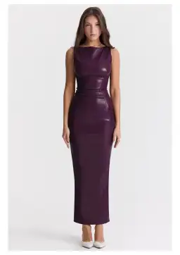 House of CB Sahara Vegan Leather Maxi Dress Merlot Size 8