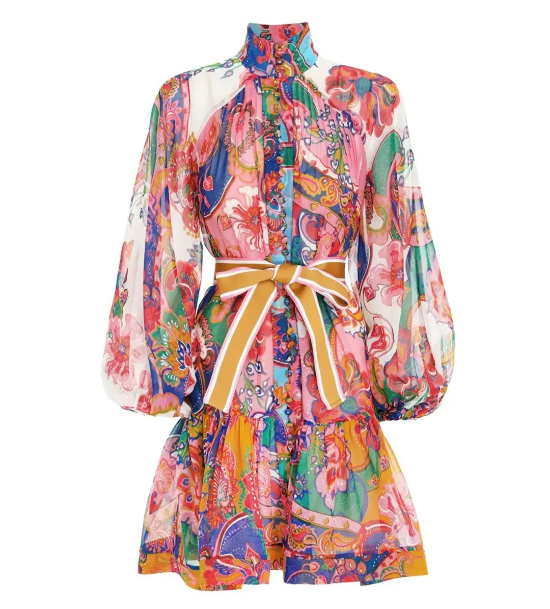 Zimmermann The Lovestruck Georgette Mini Dress in Mixed Paisley Size 1 / AU 10 for rent on The Volte - main image
