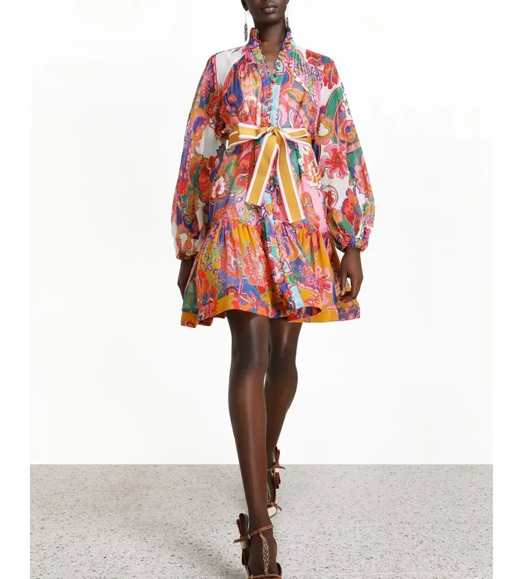 Zimmermann The Lovestruck Georgette Mini Dress in Mixed Paisley Size 1 / AU 10 for rent on The Volte - main image