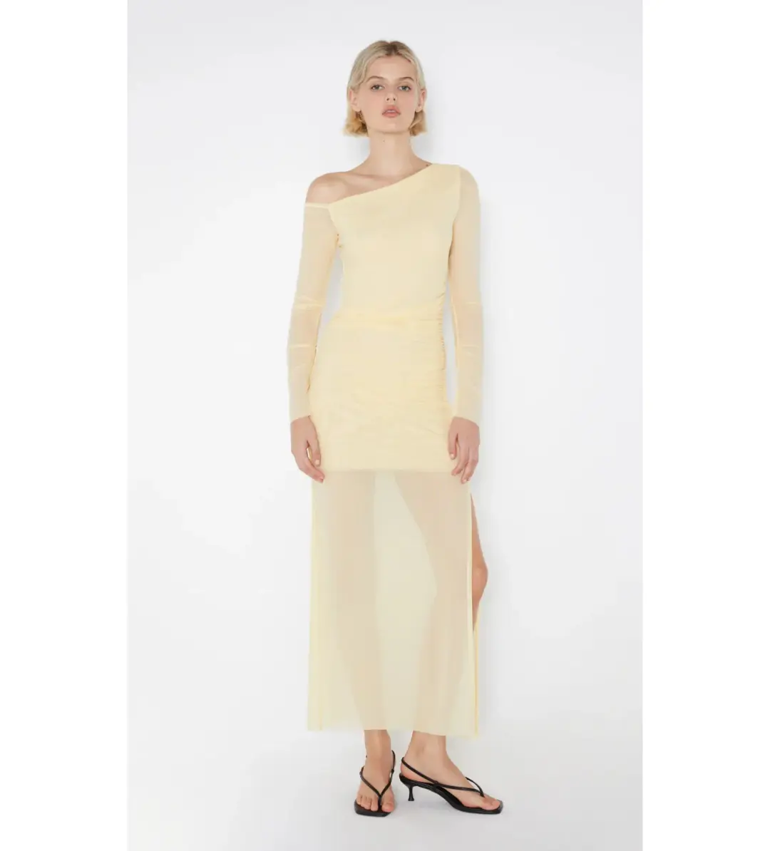 Bec & Bridge Fae Asym Long Sleeve Midi Dress in Butter Yellow Size S / AU 8 for rent on The Volte - main image