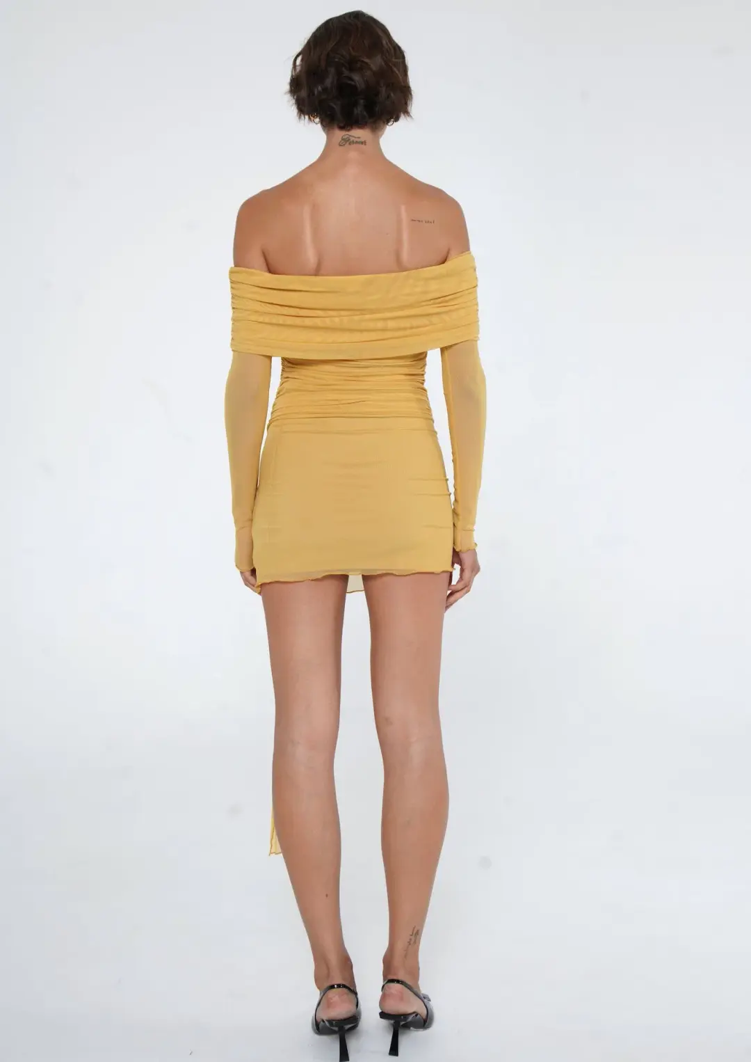 Benni Yasmin Off Shoulder Mini Dress Mustard Size 8 for rent on The Volte - main image