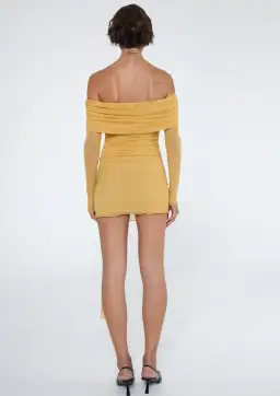 Benni Yasmin Off Shoulder Mini Dress Mustard Size 8 for rent on The Volte - image 2