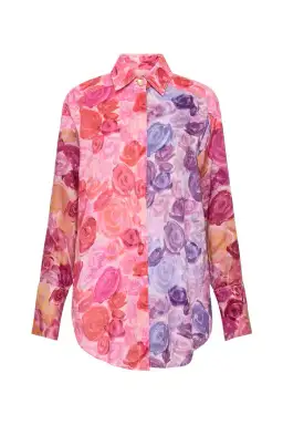 Aje Vision Oversized Linen Shirt Kaleidoscopic Rose Size 14 for rent on The Volte - image 4