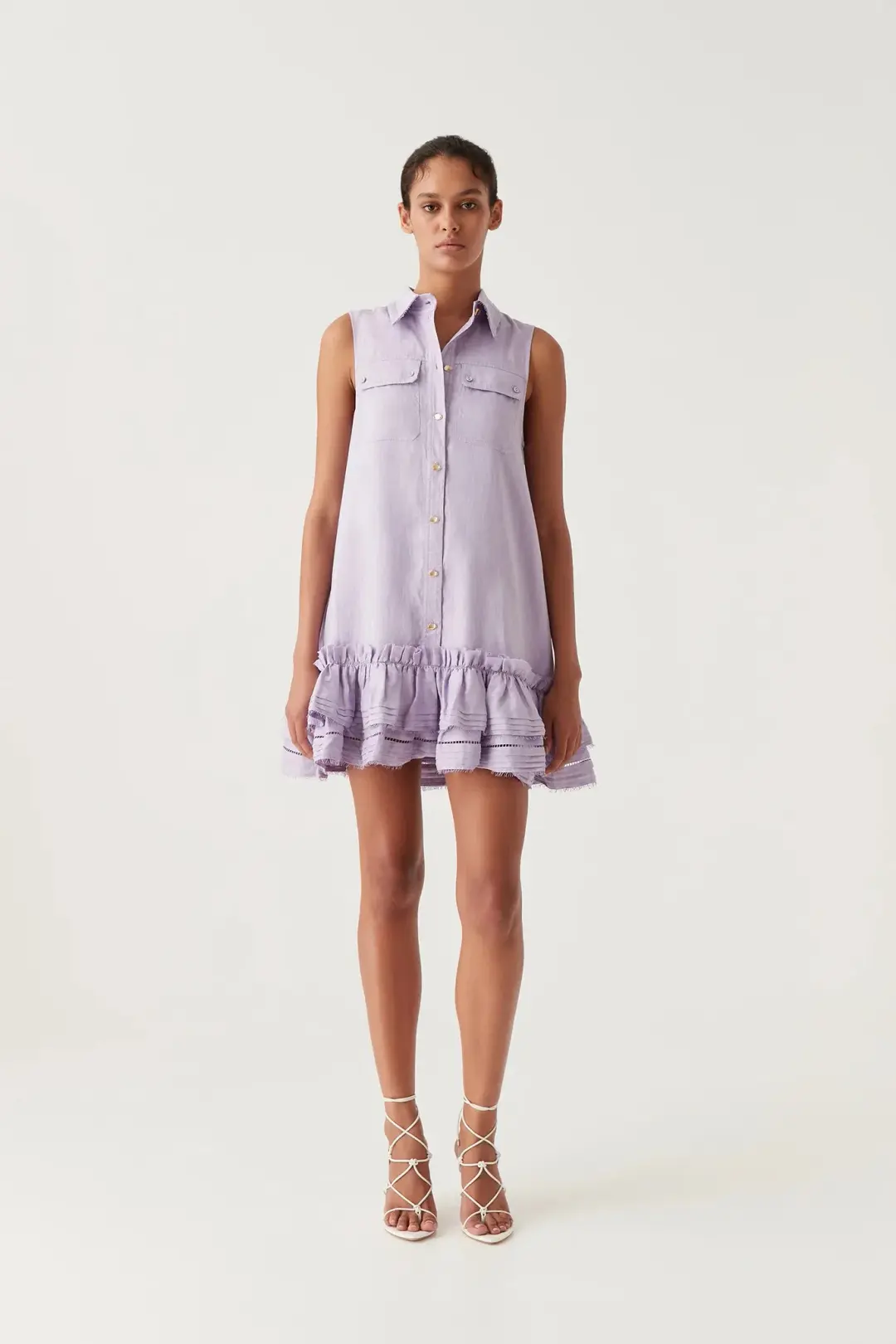 Aje Yvonne Sleeveless Mini Dress Lilac Size 16 for rent on The Volte - main image