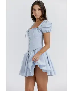 House of CB Maribel Broderie Corset Mini Dress Soft Blue Size S / AU 8 for rent on The Volte - image 3