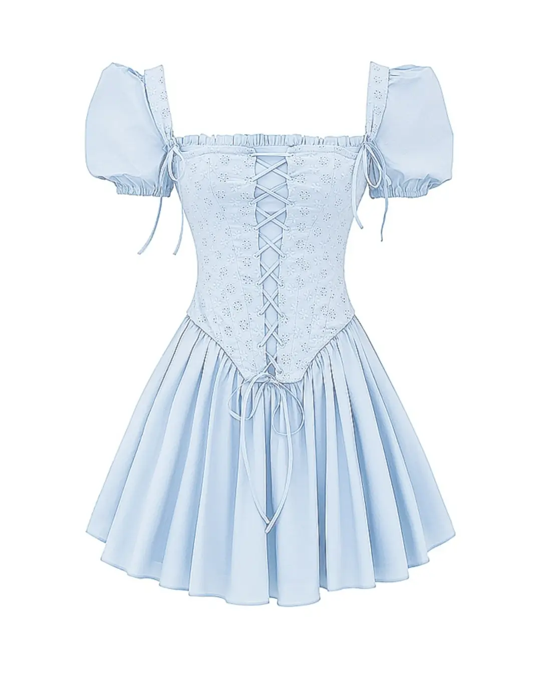 House of CB Maribel Broderie Corset Mini Dress Soft Blue Size S / AU 8 for rent on The Volte - main image