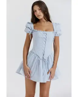 House of CB Maribel Broderie Corset Mini Dress Soft Blue Size S / AU 8 for rent on The Volte - image 2