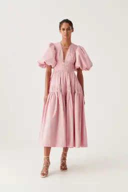Aje Fallingwater Ruched Midi Dress Pink Size 12