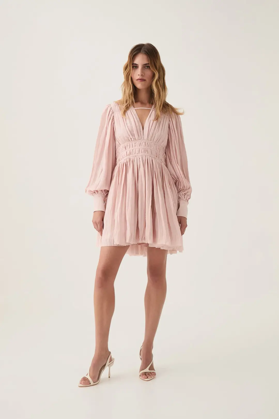 Aje Catalyst Pleated Mini Dress - Blush Pink Size 10 for rent on The Volte - main image