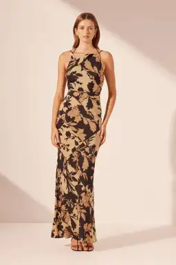 Shona Joy Lai Silk High Neck Ruched Maxi Dress Lai Print Size 8 for rent on The Volte - image 1