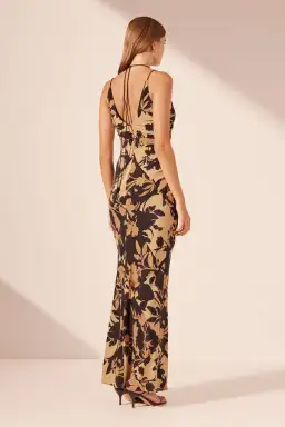 Shona Joy Lai Silk High Neck Ruched Maxi Dress Lai Print Size 8 for rent on The Volte - image 2