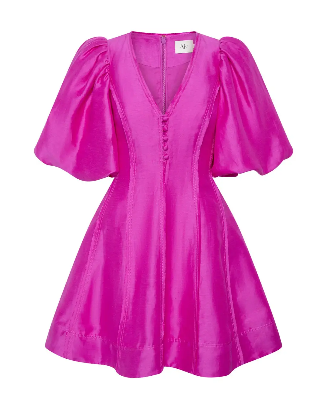 Aje Dusk Puff Sleeve Mini Dress in Deep Magenta Size AU 10 for rent on The Volte - main image