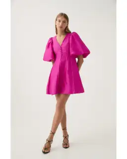 Aje Dusk Puff Sleeve Mini Dress in Deep Magenta Size AU 10 for rent on The Volte - image 1