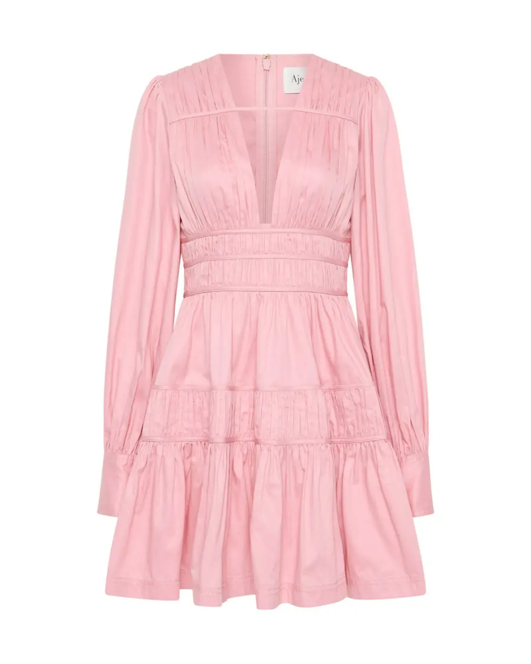 Aje Fallingwater Long Sleeve Mini Dress Chalk Pink Size AU 10 for rent on The Volte - main image