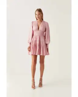 Aje Fallingwater Long Sleeve Mini Dress Chalk Pink Size AU 10 for rent on The Volte - image 1