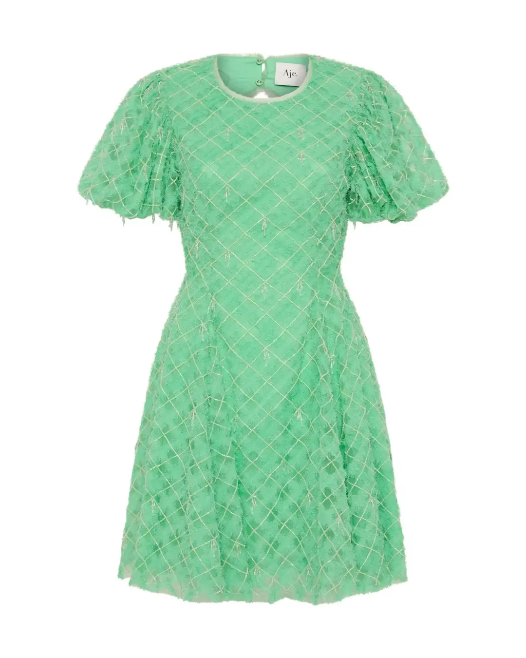 Aje Context Embellished Mini Dress Marine Green Size AU 10 for rent on The Volte - main image
