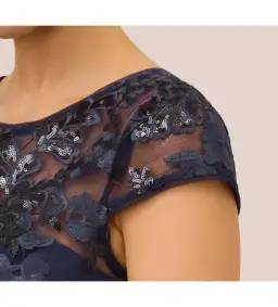 Adrianna Papell Sequin Floral Short Sleeve Mini Dress with Popover in Navy Size AU 6 for rent on The Volte - image 5