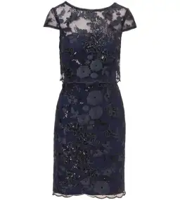 Adrianna Papell Sequin Floral Short Sleeve Mini Dress with Popover in Navy Size AU 6 for rent on The Volte - image 6