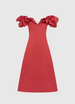 Leo Lin Annie Off Shoulder Frilled Midi Dress Mulberry Size 14 for rent on The Volte - image 1