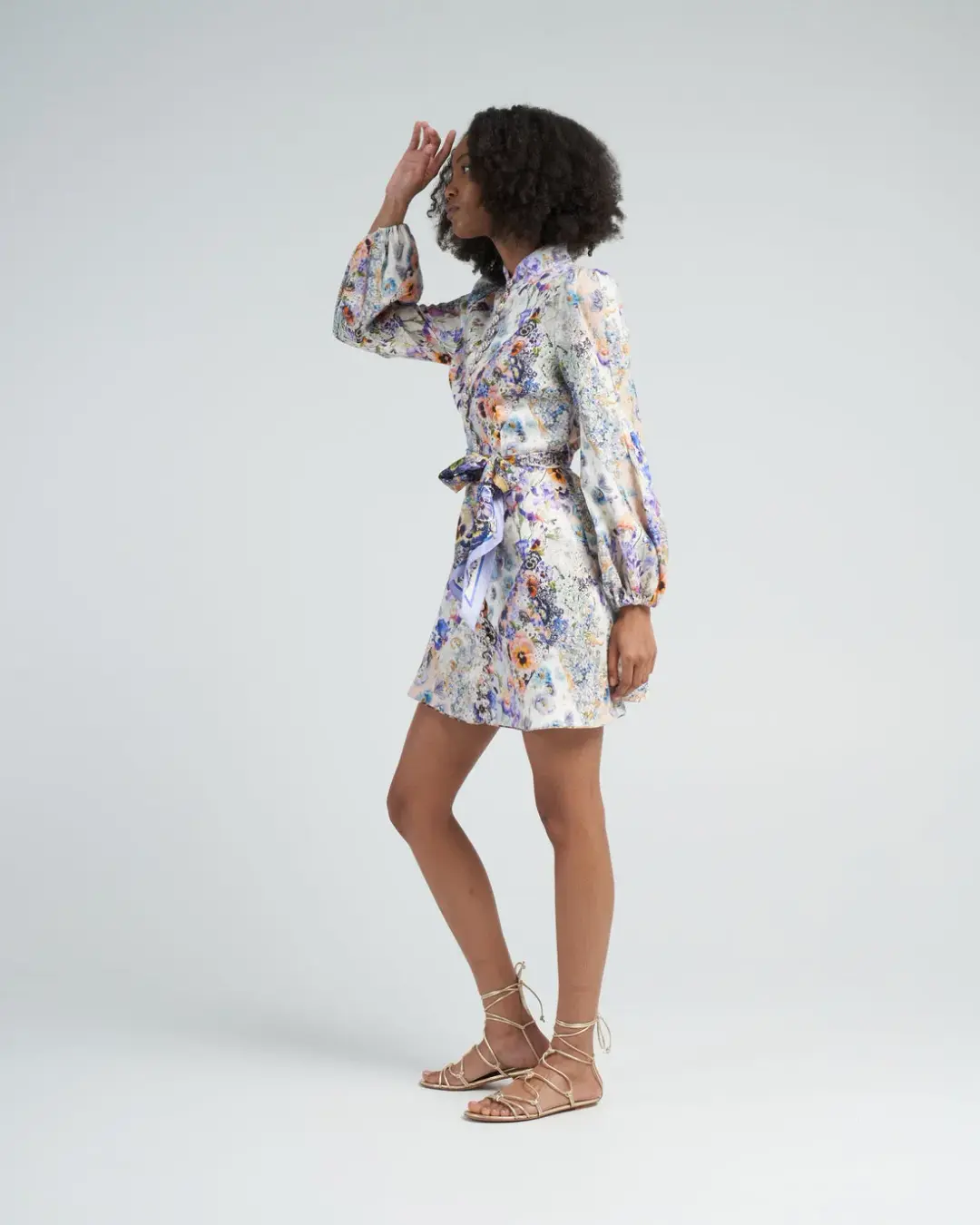 Zimmermann Tama Belted Mini Dress Diamond Splice Floral Size 0P/AU 6 for rent on The Volte - main image