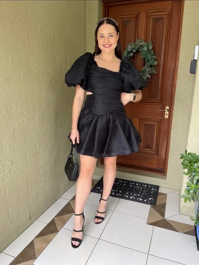 AJE Joan Puff Sleeve Mini Dress Black Size 10 for rent on The Volte - main image