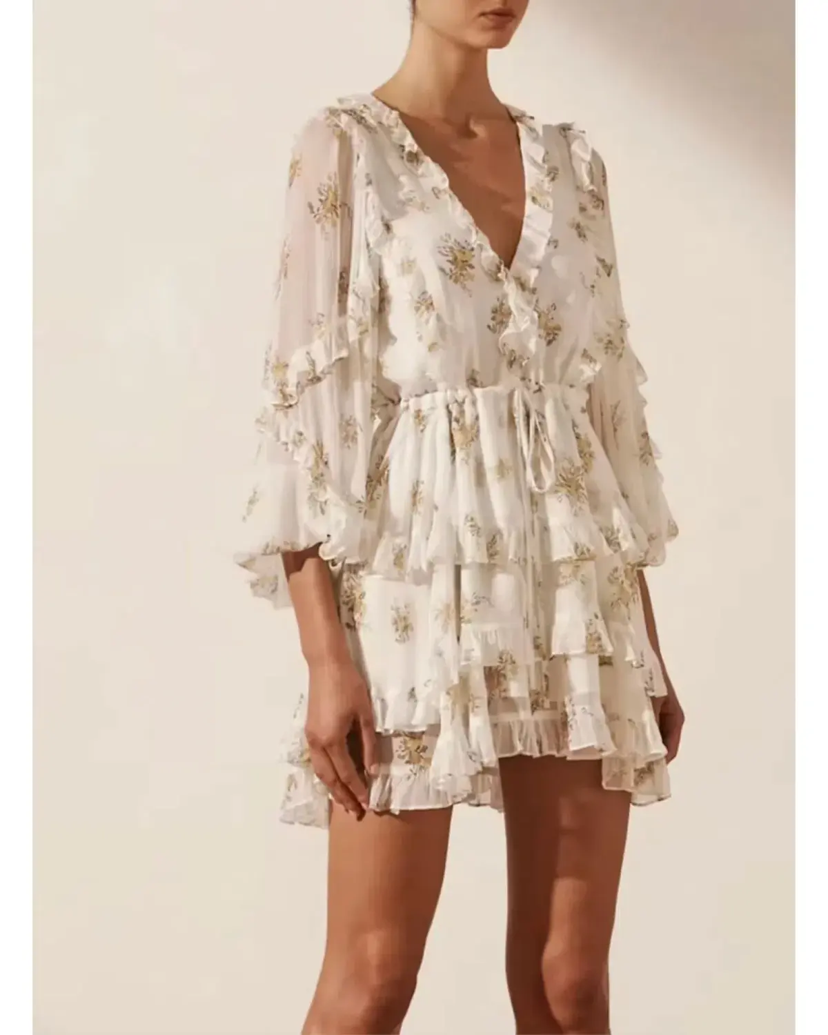 Shona Joy Julieta Balloon Sleeve Frill Mini Dress Print Size AU 14 - Image 2