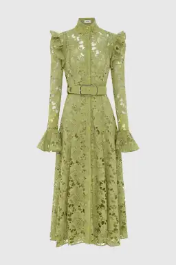 Leo Lin Aliyah Lace Butterfly Sleeve Midi Dress Olive Size 8 for rent on The Volte - image 2