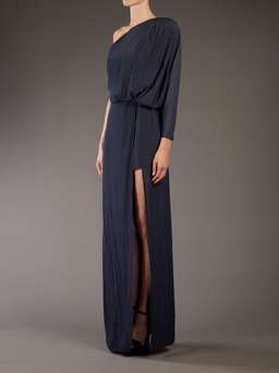 Acne Studios Emile One Shoulder Draped Maxi Silk Dress Dark Blue Size 4 for rent on The Volte - image 3