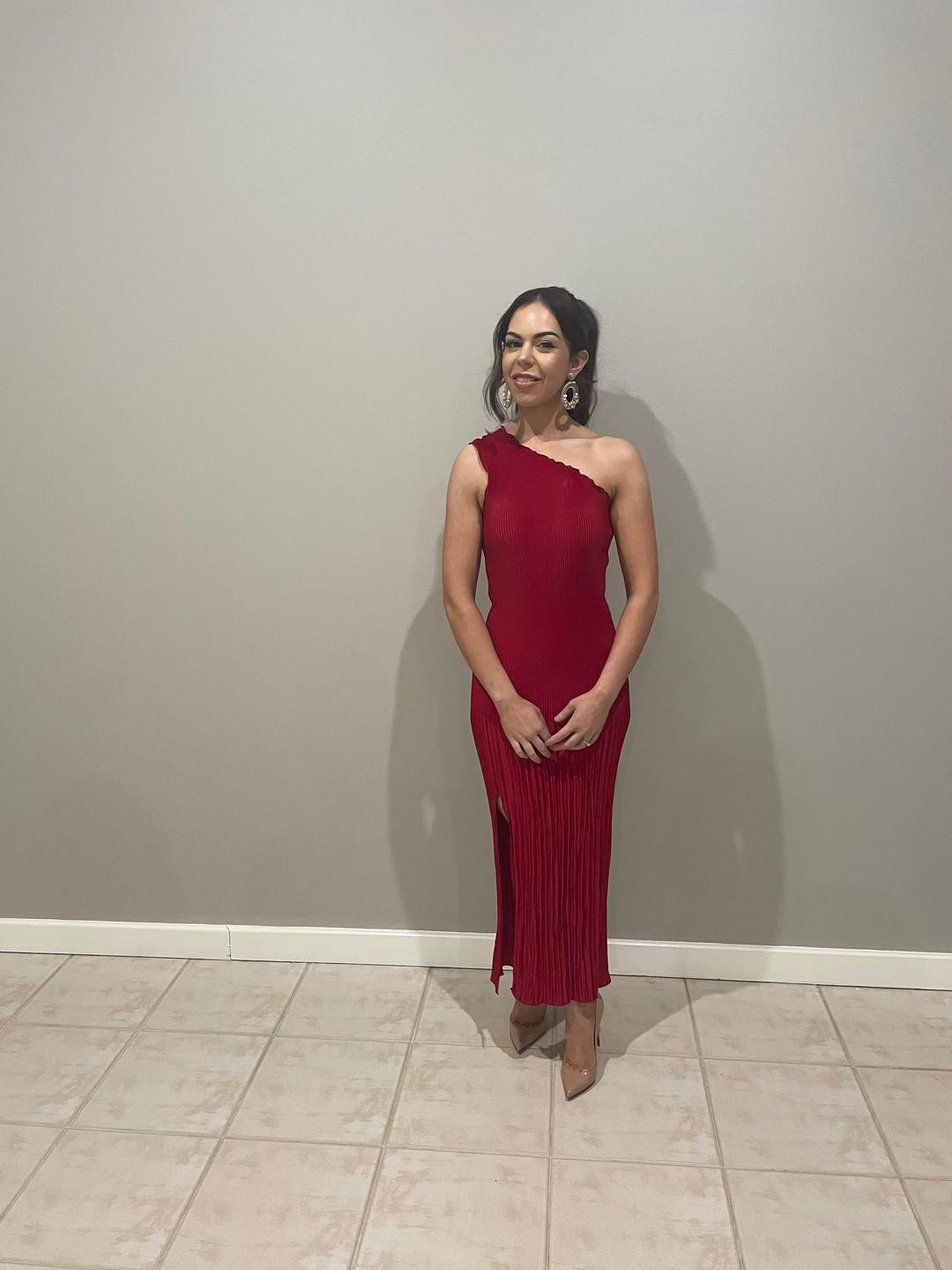 L’IDEE soirée pleaded one shoulder dress RED for rent on The Volte - main image