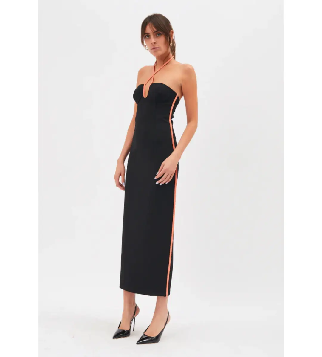 Paris Georgia Nassia Midi Dress Black/Orange Size XS/Au 8 for rent on The Volte - main image