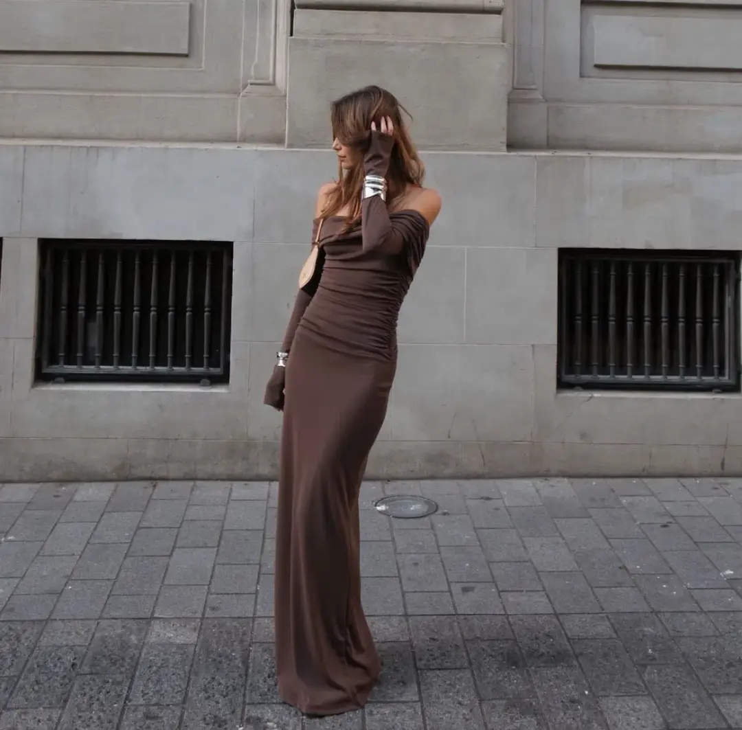 Benni Lorena Maxi Dress in Ash Brown Size 12 for rent on The Volte - main image