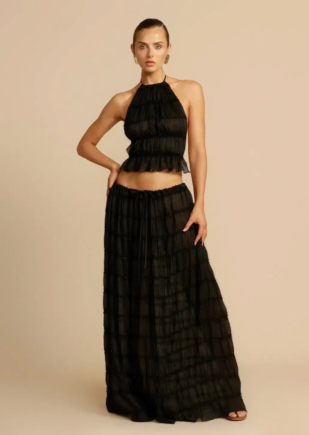 Arcina Ori Juliette Halter Top & Maxi Skirt Set Black Size S / AU 6-8 for rent on The Volte - main image