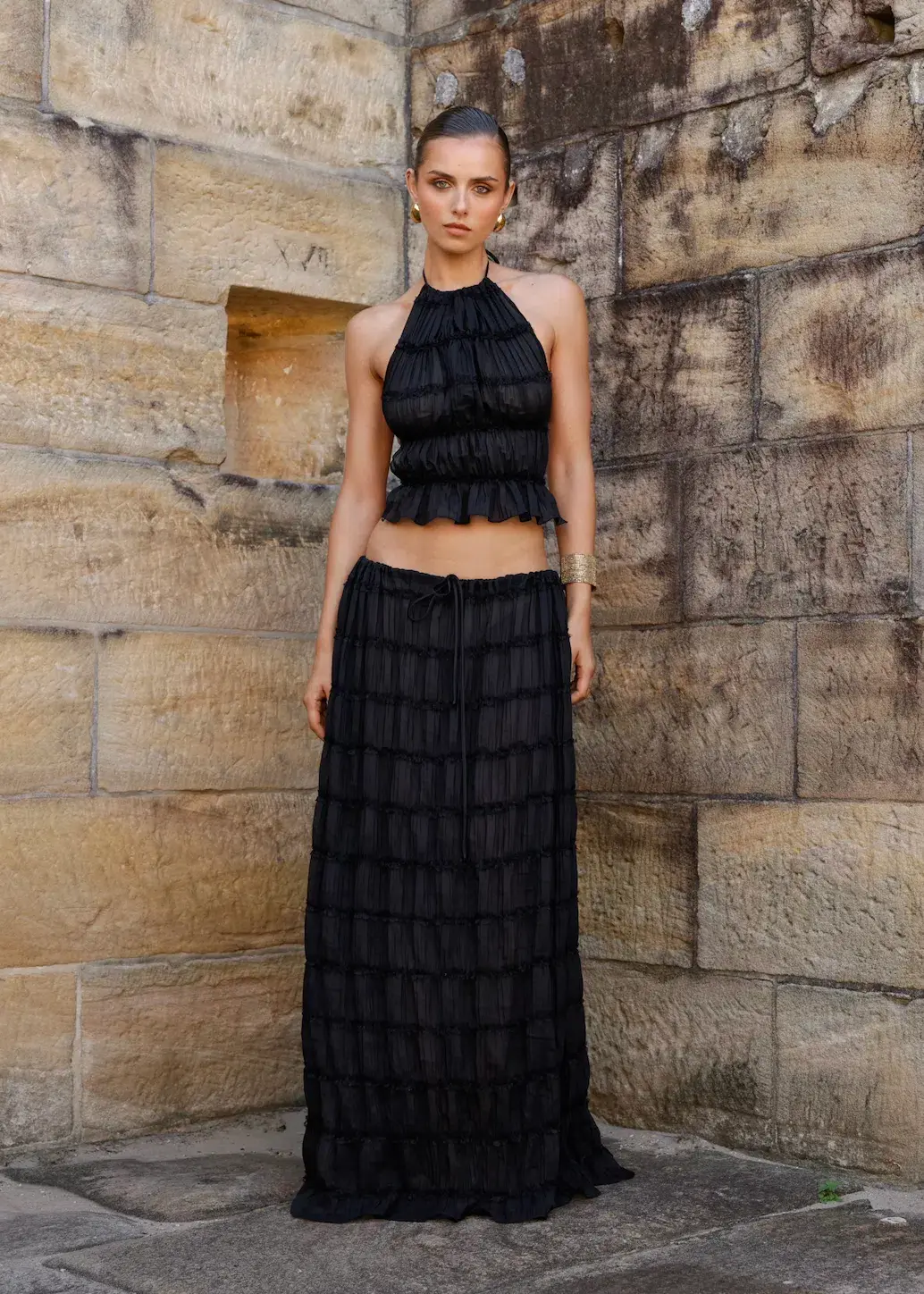 Arcina Ori Juliette Halter Top & Maxi Skirt Set Black Size S / AU 6-8 for rent on The Volte - main image