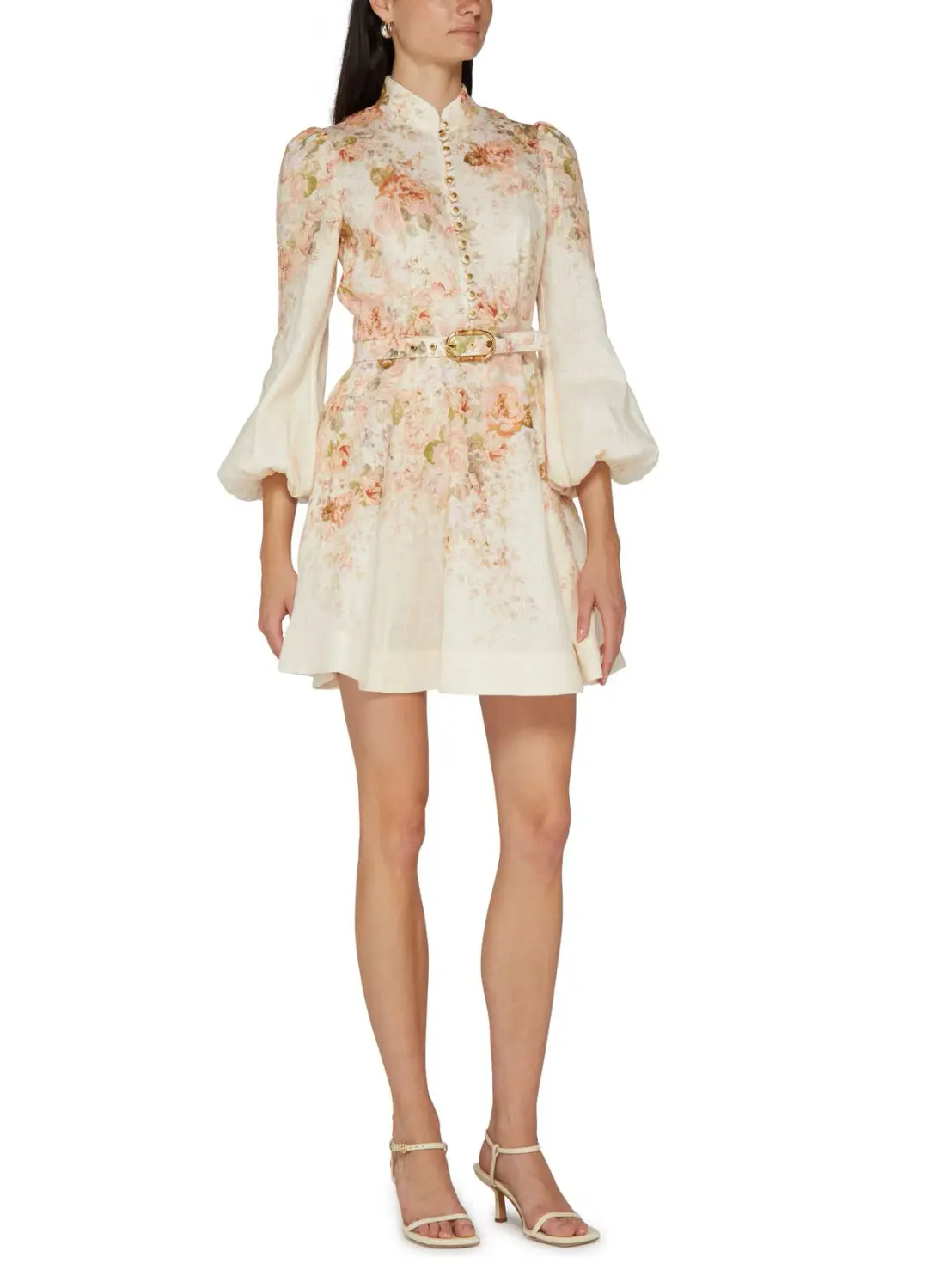Zimmermann Illustration Buttoned Mini Dress Cream Rococo Floral Size 2 (AU12) for rent on The Volte - main image