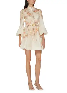 Zimmermann Illustration Buttoned Mini Dress Cream Rococo Floral Size 2 (AU12) for rent on The Volte - image 1